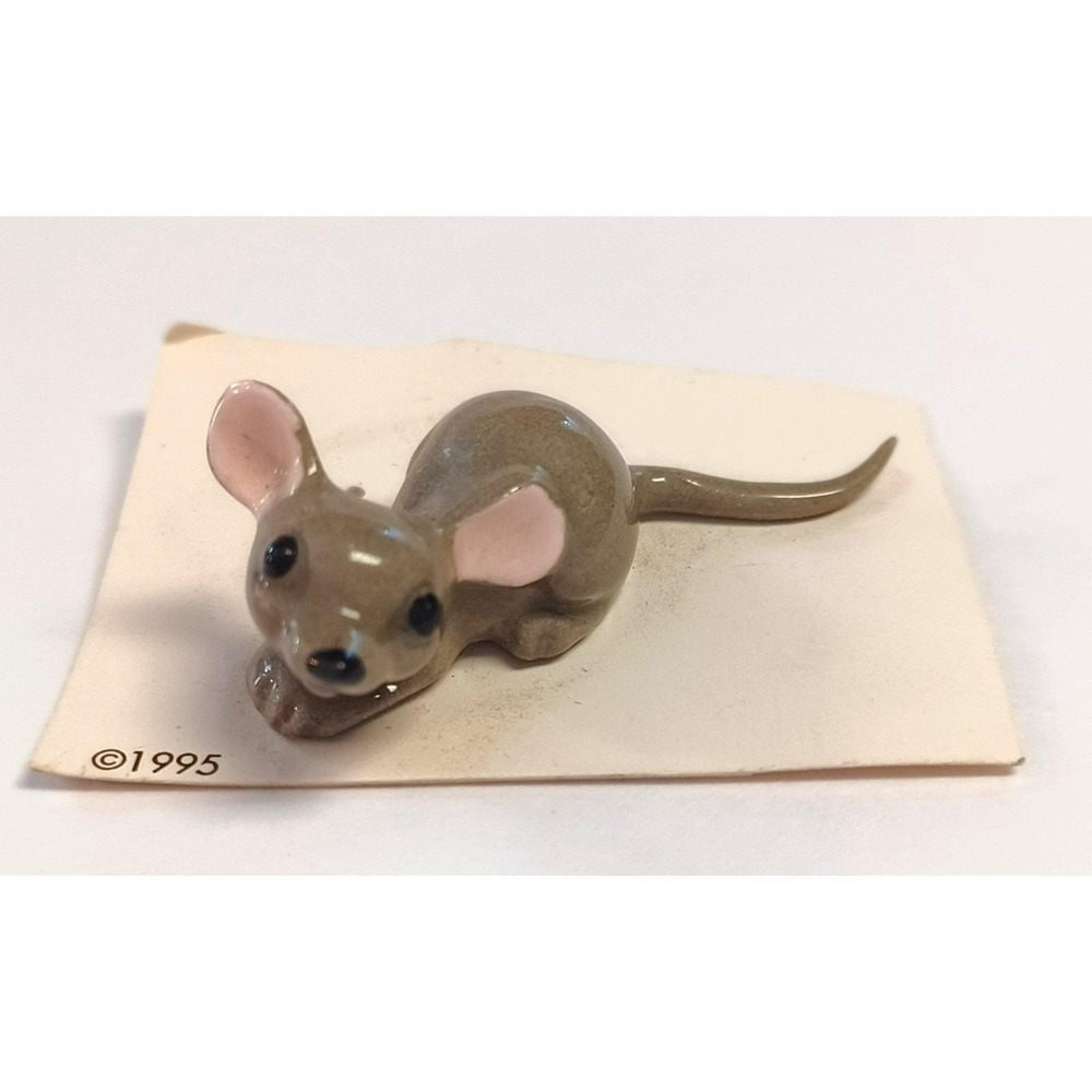 Vintage Hagen Renaker Miniature Ceramic GRAY Mouse Figurine Carded 1995 Retired